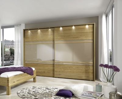Product photograph of Modena 2 Door Sliding Wardrobe In Oak And Sahara Glass - W 300cm from Choice Furniture Superstore