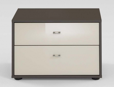 Product photograph of Wiemann Tokio Magnolia Glass 2 Drawer Bedside Cabinet With Silver Handle - Havana Carcase from Choice Furniture Superstore