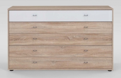 Product photograph of Tokio 5 Drawer White Glass Top Chest In Rustic Oak With Chrome Handle from Choice Furniture Superstore
