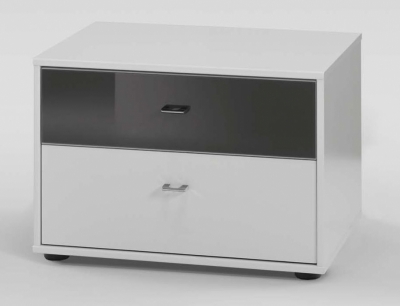 Product photograph of Tokio 2 Drawer Black Glass Top Drawer Bedside Cabinet In White With Chrome Handle from Choice Furniture Superstore