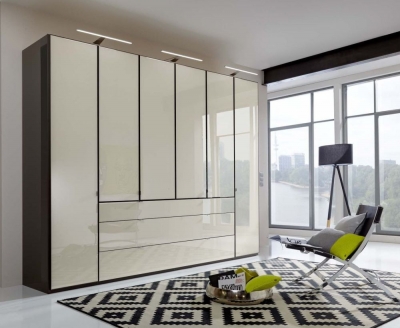 Product photograph of Vip Eastside 6 Door Wardrobe In Havana And Magnolia Glass - W 300cm from Choice Furniture Superstore
