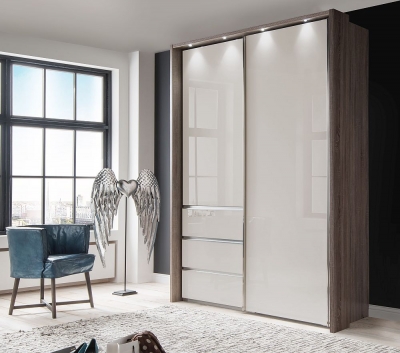 Product photograph of Wiemann Vip Malibu 2 Door Sliding Wardrobe In Oak And Champagne Glass - W 165cm from Choice Furniture Superstore