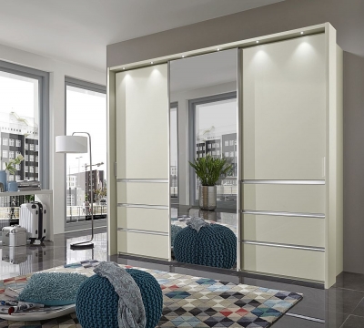 Product photograph of Vip Malibu 3 Door Combi Sliding Wardrobe In Champagne - W 250cm from Choice Furniture Superstore