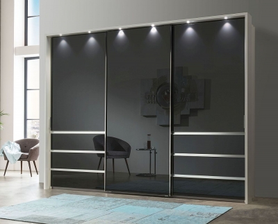 Product photograph of Vip Malibu 3 Door Sliding Wardrobe In White And Graphite Glass - W 300cm from Choice Furniture Superstore