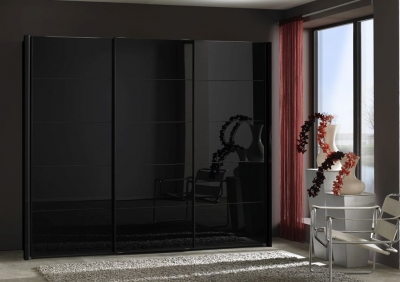 Product photograph of Vip Westside 3 Door Sliding Wardrobe In Black Glass - W 280cm from Choice Furniture Superstore
