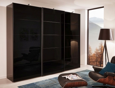 Product photograph of Vip Westside 3 Door Sliding Wardrobe In Havana And Black Glass - W 300cm from Choice Furniture Superstore