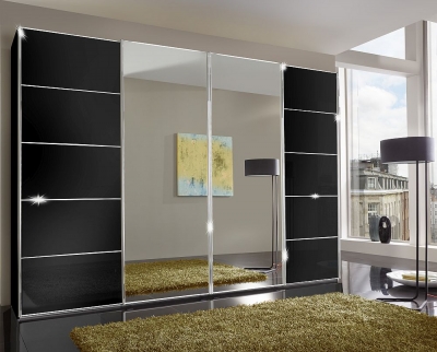 Product photograph of Vip Westside 4 Door Mirror Sliding Wardrobe In Black Glass - W 330cm from Choice Furniture Superstore