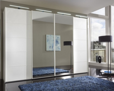 Product photograph of Vip Westside 4 Door Mirror Sliding Wardrobe In White Glass - W 330cm from Choice Furniture Superstore