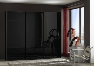 Product photograph of Vip Westside Sliding Wardrobe With Black Glass Front from Choice Furniture Superstore