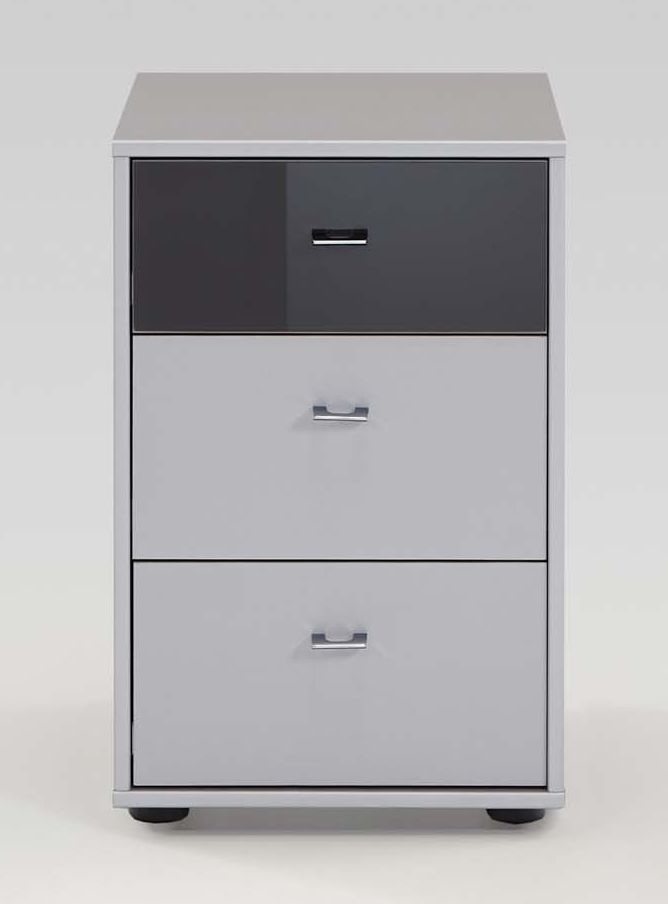 Wiemann Tokio 3 Drawer Havana Glass Top Drawer Bedside Cabinet in White with Silver Handle