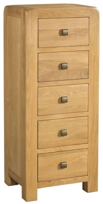 Product photograph of Curve Oak 5 Drawer Narrow Chest from Choice Furniture Superstore