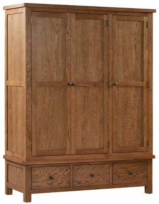Original Rustic Oak 3 Door Triple Wardrobe