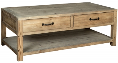 Product photograph of Langley Reclaimed Pine 2 Drawer Coffee Table from Choice Furniture Superstore