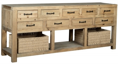 Product photograph of Langley Reclaimed Pine 9 Drawers And 2 Baskets Extra Large Sideboard from Choice Furniture Superstore