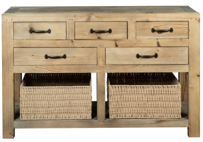 Product photograph of Langley Reclaimed Pine 5 Drawers And 2 Baskets Medium Sideboard from Choice Furniture Superstore