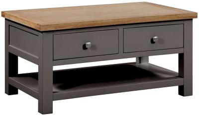 Product photograph of Lundy Warm Grey Painted 2 Drawer Coffee Table from Choice Furniture Superstore