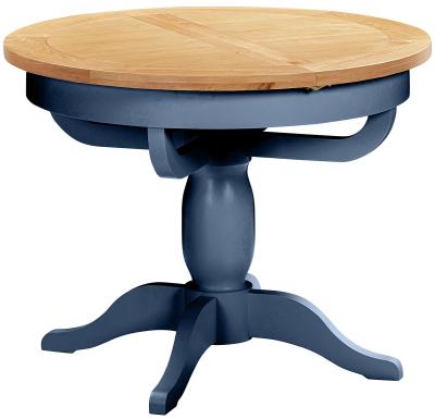 Product photograph of Lundy Electric Blue Painted 4 To 6 Seater Round Extending Dining Table With Pedestal Base from Choice Furniture Superstore