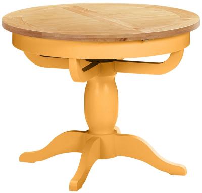 Lundy Orange Mustard Painted 4 To 6 Seater Round Extending Dining Table With Pedestal Base