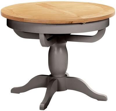 Lundy Warm Grey Painted 4 To 6 Seater Round Extending Dining Table With Pedestal Base