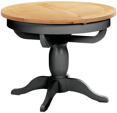 Lundy Raven Black Painted 4 To 6 Seater Round Extending Dining Table With Pedestal Base