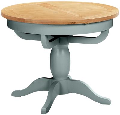 Lundy Blue Lagoon Painted 4 To 6 Seater Round Extending Dining Table With Pedestal Base