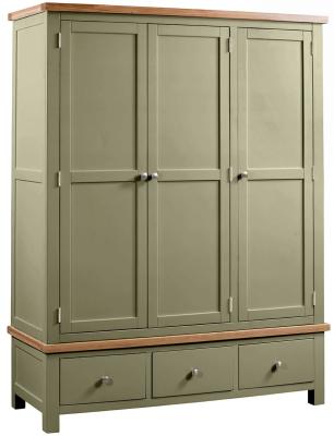 Product photograph of Lundy Fern Green Painted 3 Door Triple Wardrobe from Choice Furniture Superstore