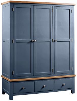 Product photograph of Lundy Neptune Blue Painted 3 Door Triple Wardrobe from Choice Furniture Superstore