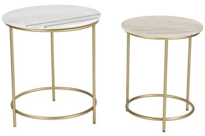 Buxton White Marble And Gold Round Side Table Set Of 2