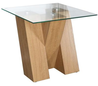 Newton Glass And Oak Effect Lamp Table