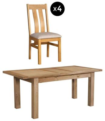 Appleby 46 Seater Oak Extending Dining Set 4 Arizona Slatted Chair With Beige Fabric Seat Pad