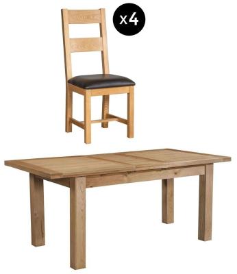 Appleby 46 Seater Oak Extending Dining Set 4 Ladder Back Chair With Black Faux Leather Seat Pad