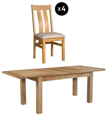 Appleby 48 Seater Oak Extending Dining Set 4 Arizona Slatted Chair With Beige Fabric Seat Pad