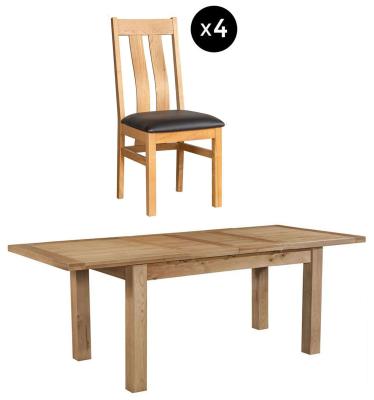 Appleby 48 Seater Oak Extending Dining Set 4 Arizona Slatted Chair With Black Faux Leather Seat Pad