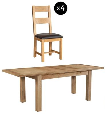 Appleby 48 Seater Oak Extending Dining Set 4 Ladder Back Chair With Black Faux Leather Seat Pad