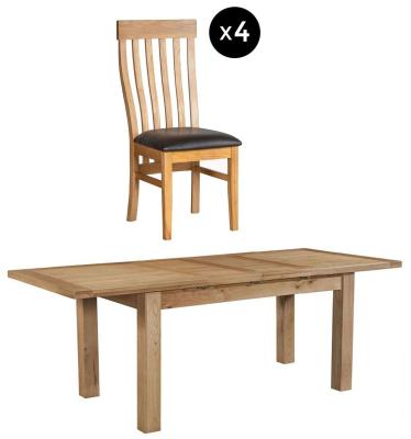 Appleby 48 Seater Oak Extending Dining Set 4 Toulouse Chair With Black Faux Leather Seat Pad