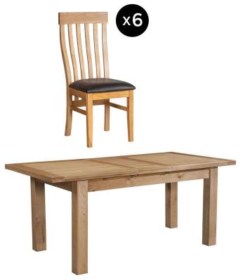 Appleby 68 Seater Oak Extending Dining Set 6 Toulouse Chair With Black Faux Leather Seat Pad