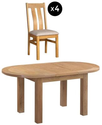 Appleby 46 Seater Oak Oval Extending Dining Set 4 Arizona Slatted Chair With Beige Fabric Seat Pad