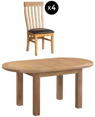 Appleby 46 Seater Oak Oval Extending Dining Set 4 Toulouse Chair With Black Faux Leather Seat Pad