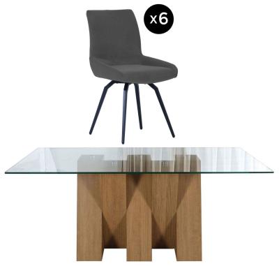 Product photograph of Newton 6 Seater Clear Glass And Natural Dining Set - 6 Malcom Dark Grey Fabric Swivel Chair from Choice Furniture Superstore