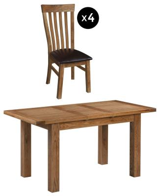 Original 46 Seater Rustic Oak Extending Dining Set 4 Toulouse Slatted Chair With Dark Brown Faux Leather Seat Pad