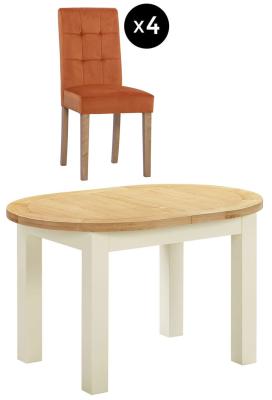 Lundy 46 Seater Ivory Painted Oval Extending Dining Set 4 Orange Fabric Dining Chair