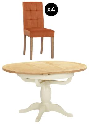 Lundy 24 Seater Ivory Painted Oval Extending Dining Set 4 Orange Fabric Dining Chair