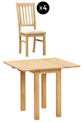 Arlington 2 Seater Oak Square Drop Leaf Dining Set 4 Slatted Back Dining Chair