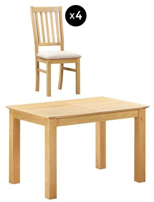 Arlington 46 Seater Oak Extending Dining Set 4 Slatted Back Dining Chair