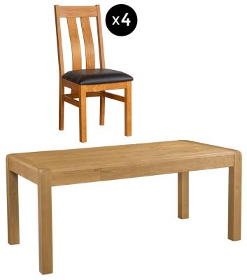 Curve 68 Seater Oak Extending Dining Set 4 Arizona Slatted Back Dining Chair