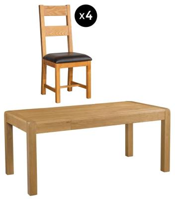 Curve 68 Seater Oak Extending Dining Set 4 Ladder Back Dining Chair