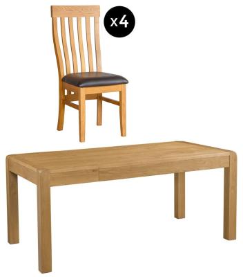 Curve 68 Seater Oak Extending Dining Set 4 Toulouse Slatted Back Dining Chair