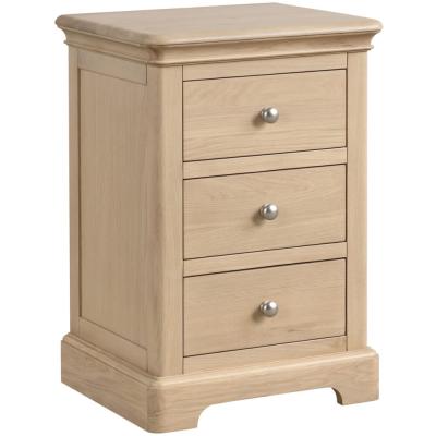 Romford Oak 3 Drawer Bedside Cabinet