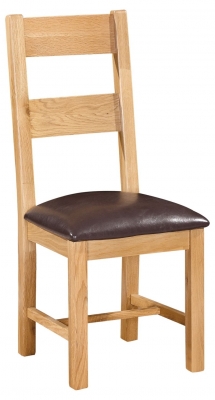 Product photograph of Appleby Oak Ladder Back Dining Chair With Leather Seat Pad Sold In Pairs from Choice Furniture Superstore