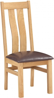 Product photograph of Appleby Oak Arizona Dining Chair With Brown Faux Leather Seat Pad Sold In Pairs from Choice Furniture Superstore